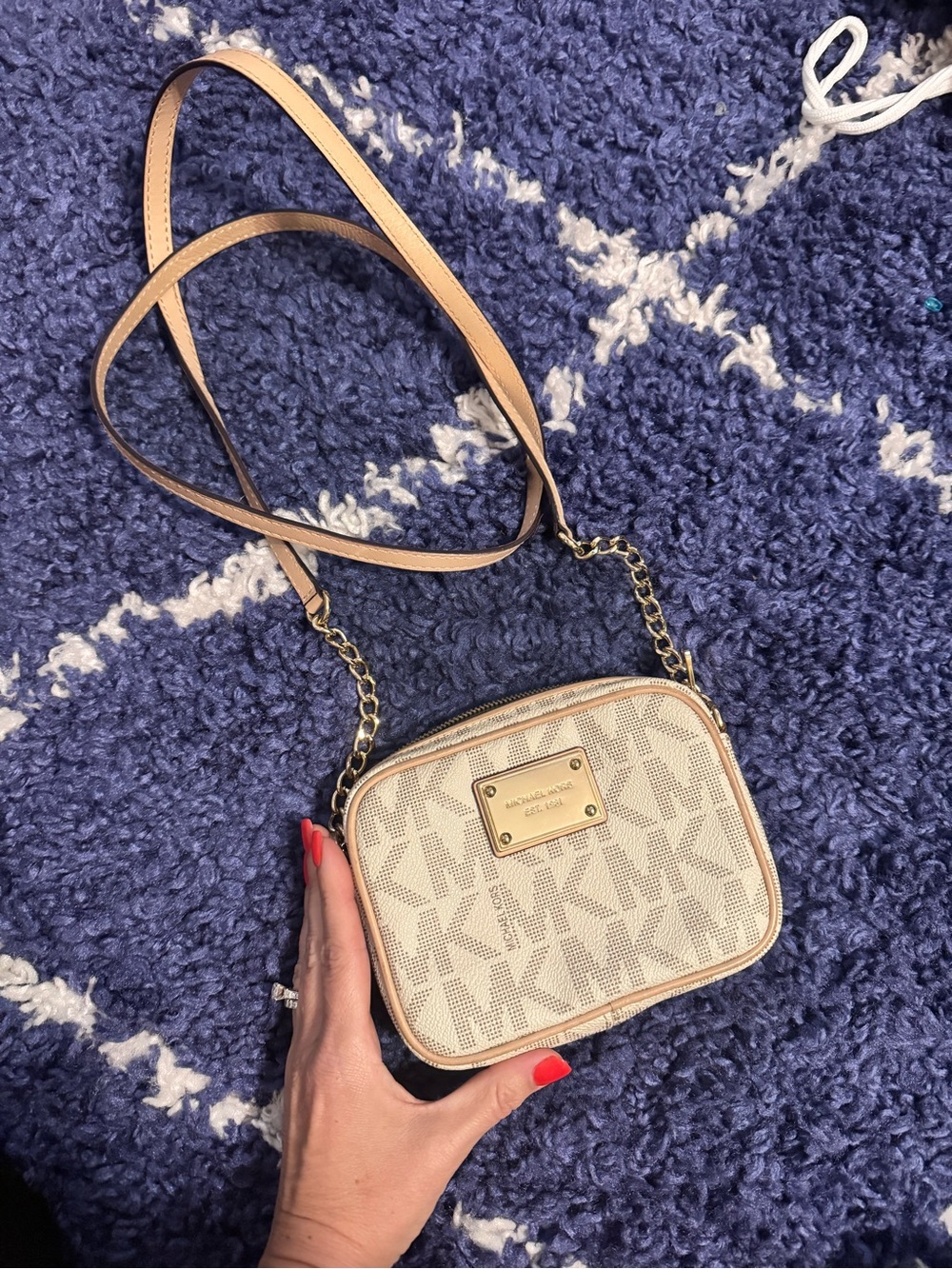 Michael Kors Beige Logo Crossbody with Gold Plate